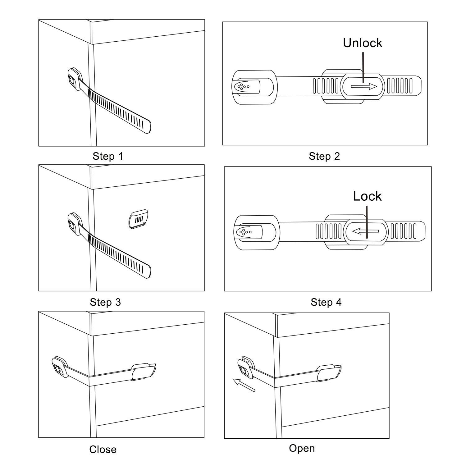 12 Pack Baby Proofing Cabinet Strap Locks - Vkania Kids Proof Kit - Child Safety Drawer Cupboard Oven Refrigerator Adhesive Locks - Adjustable Toilets Seat Fridge Latches - No Drilling - Image 4